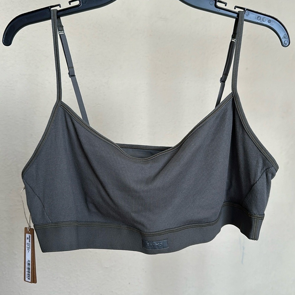 SKIMS COTTON RIB SCOOP BRALETTE IN JUNIPER GREEN 4X‎ NWT